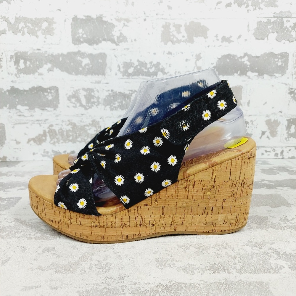 NEW Blowfish Malibu Black Floral Print Cork Wedge Slingback Platform Sandal A400